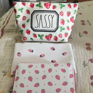 Strawberry Print makeup bags and wallet sold all together